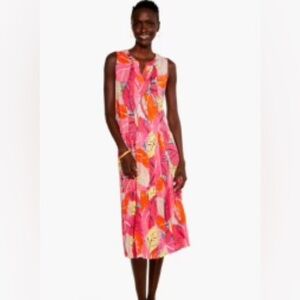 NIC + ZOE Feather Leaves Sleeveless Linen Blend MIDI Dress (Large)